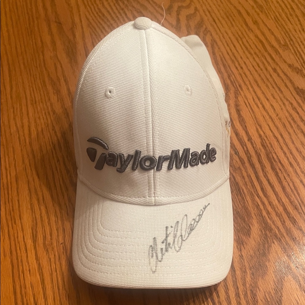 TaylorMade White Golf Hat with Embroidered Logo and Autograph Collin Morikawa